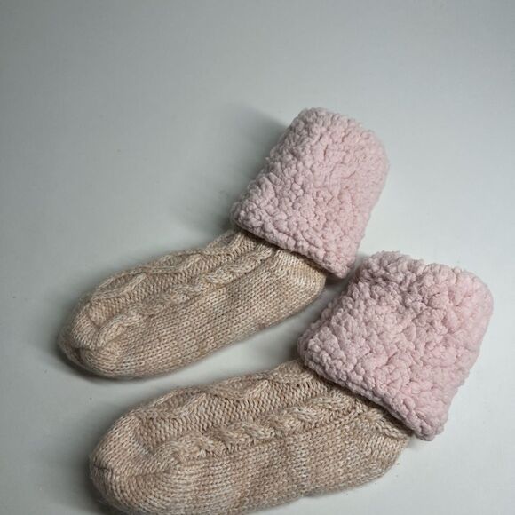 MinxNY Old School Slipper Socks Pink Tan One Size - Picture 4 of 9